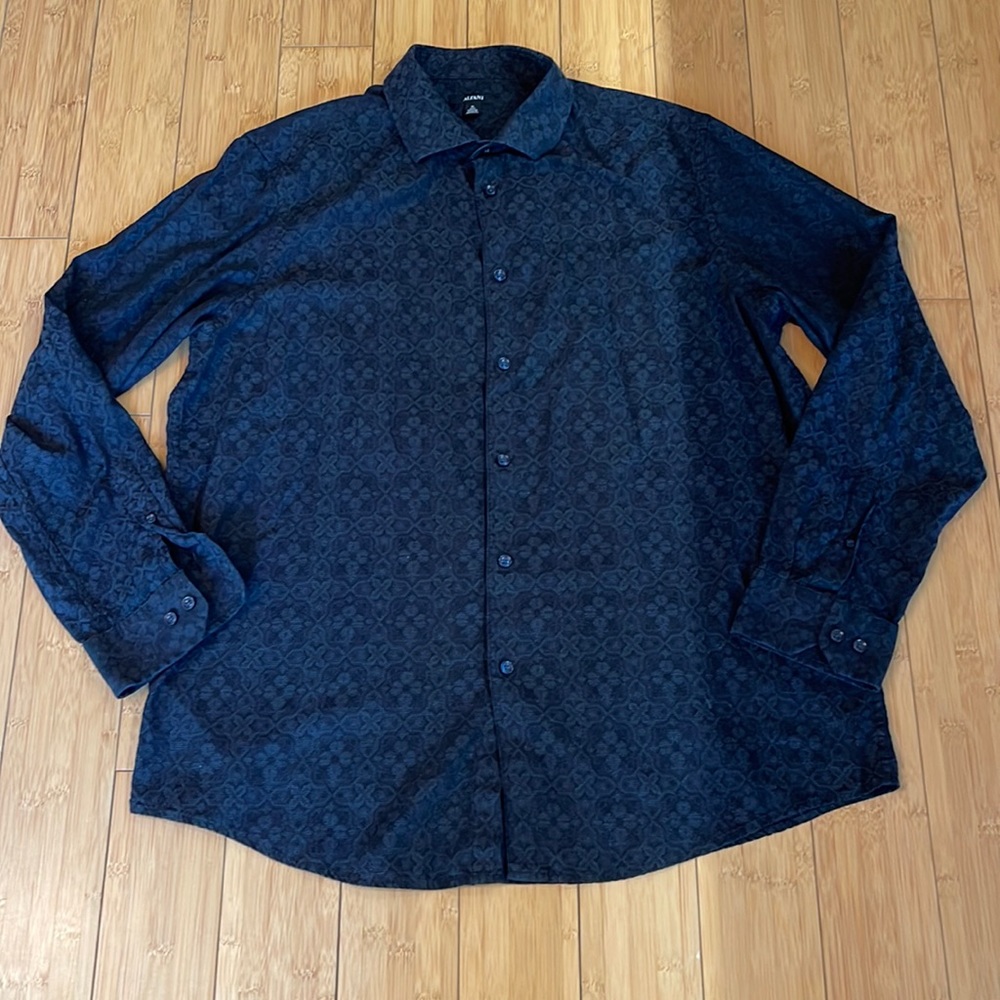 Alfani Black Hawaiian 100% Cotton Shirt Floral Flower Long Sleeved Black XL